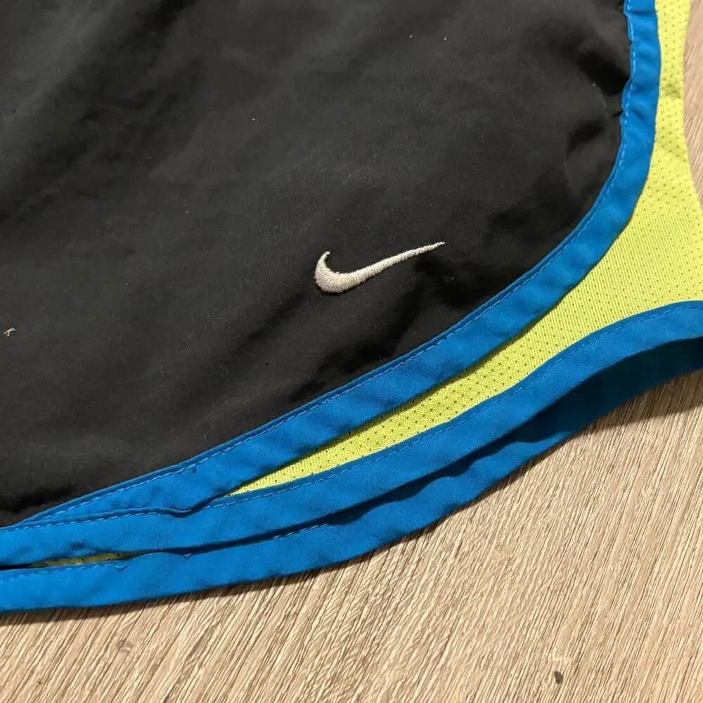 Nike Dri-Fit Athletic Shorts Black Yellow Blue Mesh Trim S | Running